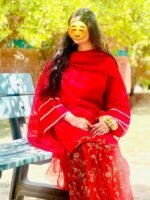 RED colour  Print Sharaar with simple Duptta - Image 3