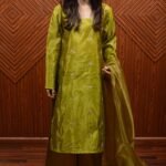 Elegant Green Katan Silk Tunic with Embroidered Detailing – Perfect for Special Occasions