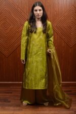 Elegant Green Katan Silk Tunic with Embroidered Detailing – Perfect for Special Occasions