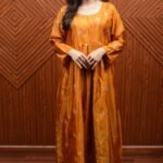 Royal Orange Katan Silk Maxi Dress with Delicate Embroidery – For Weddings & Special Occasions