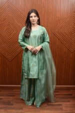 Elegant Katan Silk Green Dress – Traditional Charm Meets Modern Style