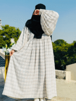 White Checkered Pattern Dress | Modest & Stylish Outfit - Image 2