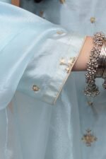 Light Sky Blue Katan Silk Embroidered Shalwar Kameez with Organza Dupatta - Image 2