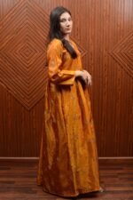 Royal Orange Katan Silk Maxi Dress with Delicate Embroidery – For Weddings & Special Occasions - Image 3