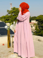 Peach Floral Abaya Dress | Modest Maxi Outfit for Women - Image 3