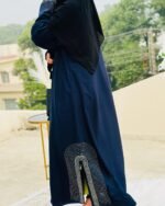 Navy Blue Abaya with Stone Work Detailing | Elegant Modest Wear by Libaas e Haya