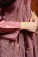 Embroidered Pink Silk Dress with Sheer Dupatta - Image 2