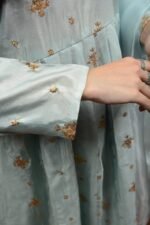 Embroidered Mint Green Silk Dress with Sheer Dupatta - Image 2