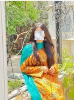 Orange Dress with Teal Dupatta - Image 3