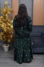 Elegant Green Katan Silk Embroidered Maxi Dress with Dupatta - Image 4