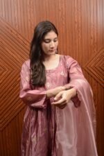 Embroidered Pink Silk Dress with Sheer Dupatta - Image 4