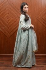 Embroidered Mint Green Silk Dress with Sheer Dupatta - Image 4