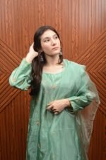Elegant Katan Silk Green Dress – Traditional Charm Meets Modern Style - Image 2