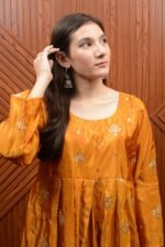 Royal Orange Katan Silk Maxi Dress with Delicate Embroidery – For Weddings & Special Occasions - Image 5