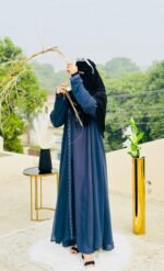 Grey-Blue Embroidered Abaya with Black Niqab | Modest Islamic Wear by Libaas e Haya - Image 3