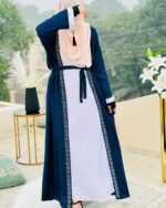 Navy Blue Open Abaya with White Inner | Elegant Modest Fashion by Libas e Haya