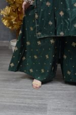 Elegant Green Katan Silk Embroidered Maxi Dress with Dupatta - Image 5