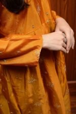 Royal Orange Katan Silk Maxi Dress with Delicate Embroidery – For Weddings & Special Occasions - Image 2