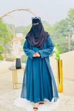 Teal Blue Abaya with Black Niqab | Elegant Modest Fashion by Libaas e Haya - Image 3