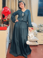 Dark Green Co-Ord Set for Women – Long Maxi Skirt with Tie-Front Shirt | Elegant Casual & Party Wear - Image 4