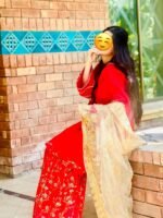 red muticolour Sharaara with Golden embroidery Duptta - Image 3