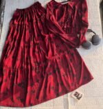 Maroon Floral Long Skirt & Shirt Set for Women - Image 2