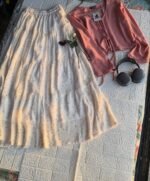 Blush Pink Tie-Front Top & Cream Polka Maxi Skirt Set – Elegant Modest Two-Piece Outfit - Image 3