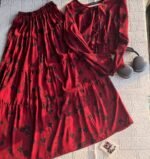 Maroon Floral Long Skirt & Shirt Set for Women - Image 3