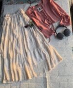 Blush Pink Tie-Front Top & Cream Polka Maxi Skirt Set – Elegant Modest Two-Piece Outfit - Image 2