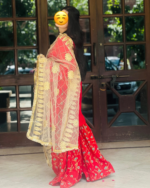 red muticolour Sharaara with Golden embroidery Duptta
