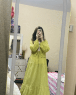 Trendy Lime Green Long Dress | Stylish Maxi Shirt & Skirt Set for Women