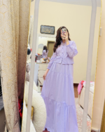 Elegant Lavender Long Dress | Women’s Maxi Shirt & Skirt Set for Casual & Party Wear