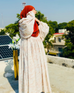 Cream & Pink Leaf Pattern Abaya | Elegant Modest Wear by Libaas-e-Haya