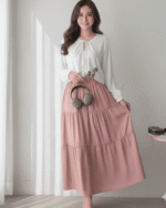 White Shirt & Pink Skirt Set for Women