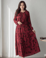 Maroon Floral Long Skirt & Shirt Set for Women