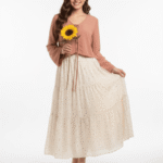 Blush Pink Tie-Front Top & Cream Polka Maxi Skirt Set – Elegant Modest Two-Piece Outfit