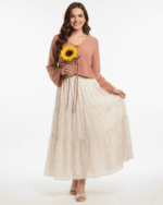 Blush Pink Tie-Front Top & Cream Polka Maxi Skirt Set – Elegant Modest Two-Piece Outfit