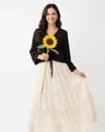 Blush Pink Tie-Front Top & Cream Polka Maxi Skirt Set – Elegant Modest Two-Piece Outfit