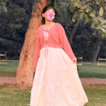 Blush Peach Tie-Front Shrug & White Tiered Maxi Dress – Libas-e-Haya