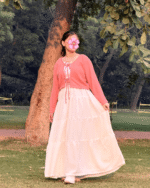 Blush Peach Tie-Front Shrug & White Tiered Maxi Dress – Libas-e-Haya - Image 2