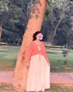 Blush Peach Tie-Front Shrug & White Tiered Maxi Dress – Libas-e-Haya - Image 4