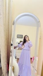 Elegant Lavender Long Dress | Women’s Maxi Shirt & Skirt Set for Casual & Party Wear - Image 2