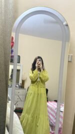 Trendy Lime Green Long Dress | Stylish Maxi Shirt & Skirt Set for Women - Image 3