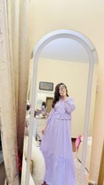 Elegant Lavender Long Dress | Women’s Maxi Shirt & Skirt Set for Casual & Party Wear - Image 3