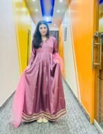 Rose Plum Silk Maxi Dress with Pink Organza Dupatta – Soft & Elegant Festive Wear | Libaas-e-Haya - Image 2