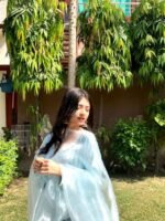 Sky Blue Soft Silk Maxi Dress with Organza Dupatta – Dreamy Pastel Wear | Libaas-e-Haya - Image 3