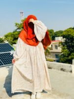 Cream & Pink Leaf Pattern Abaya | Elegant Modest Wear by Libaas-e-Haya - Image 3