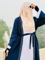Navy Blue Open Abaya with White Inner | Elegant Modest Fashion by Libas e Haya - Image 3