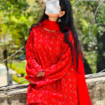 Bright Red Dress with White Print | Traditional Casual Wear by Libas e Haya